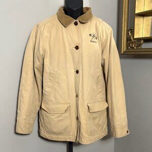 LL Bean VINTAGE Women’s Large 100% Cotton Button Up Beige Tan Jacket Chore Coat